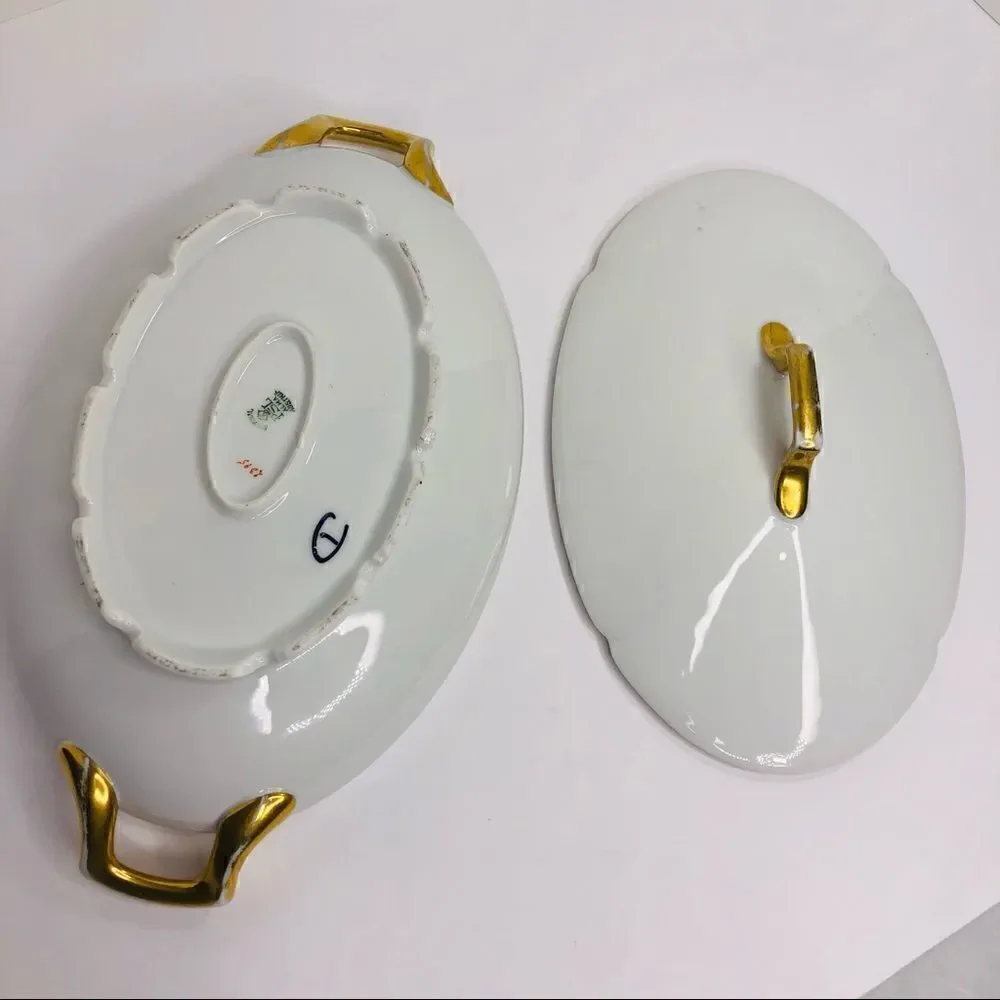 Vintage PSL Imperial Austria Porcelain Soup Tureen With Lid – Gold Trim, Oval Se